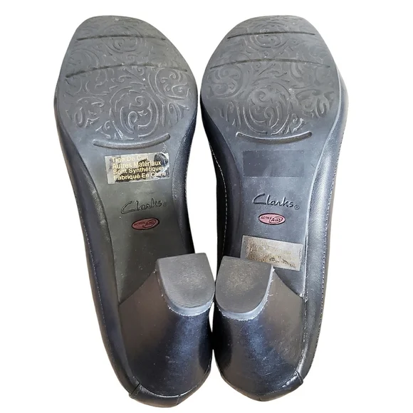 Clarks Artisan Shoes Womens Black 8.5 Pump Block Leather Heels Casual Office - Picture 7 of 10